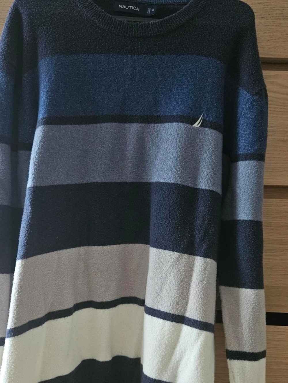 Nautica Men’s Crewneck Striped Sweater in Navy, Light Blue & White